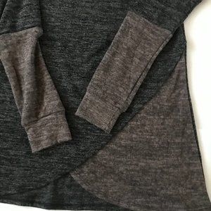 Egs Heathered Black/Heather Brown Faux Wrap Sweater Two-Tone Long Sleeves Small